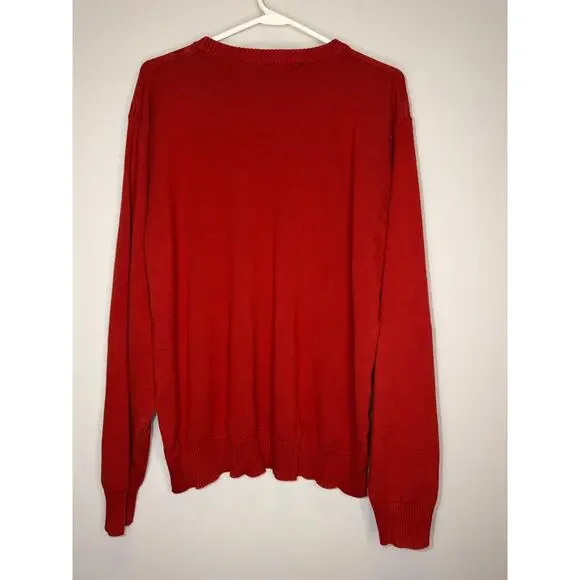 Oscar de la Renta Red Argyle Sweater Cotton V Neck Preppy Classic XXL - Picture 6 of 7